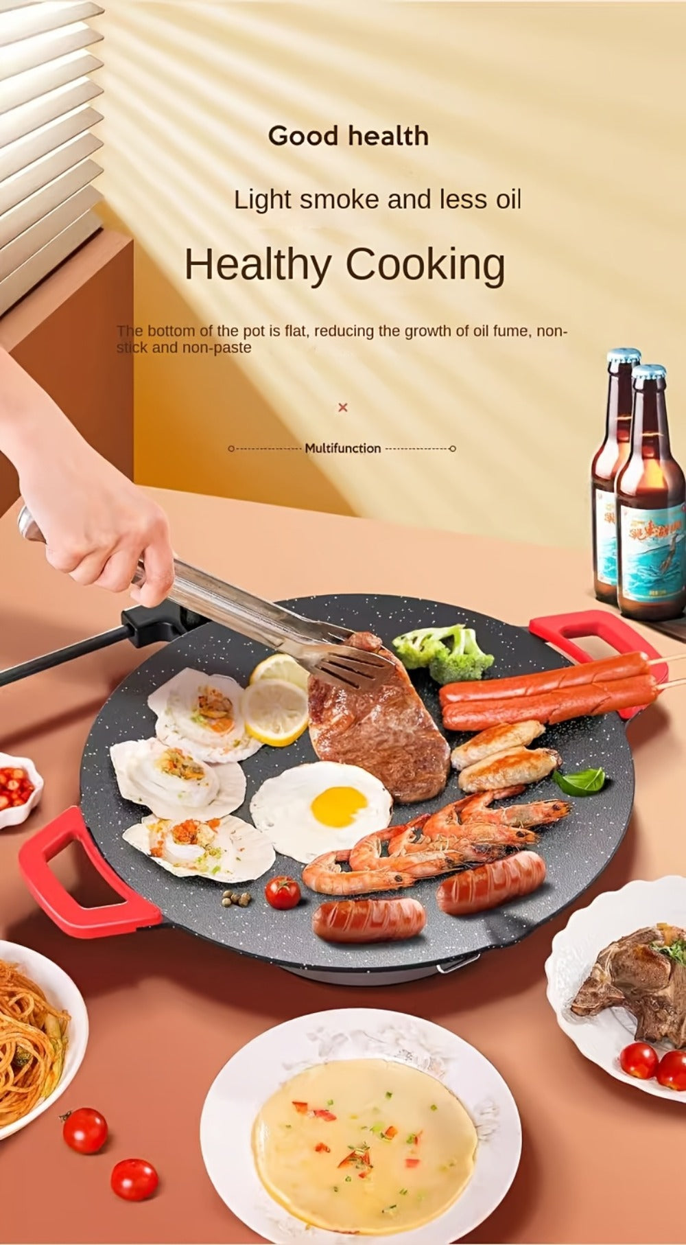 Electric Griddle Maifan Stone Non-Stick Coating 5-Speed Temperature Control - Indoor Electric Baking Pan with Red Handle, Easy Clean, for Pancakes Eggs Steak BBQ - 18¡±/19¡±/Square 26.9¡±