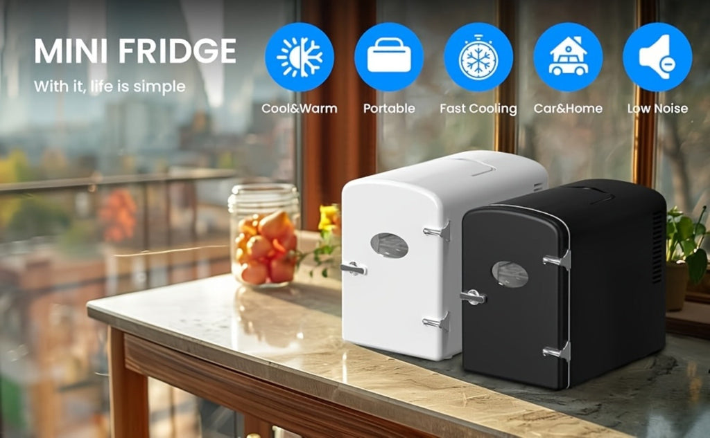 Mini Fridge Portable Cooler & Warmer 9-Can 1.59 Gal with Window ¨C Compact Skincare Refrigerator & Beverage Cooler with Cooling and Heating Function for Bedroom Office Car Travel Dorm Room