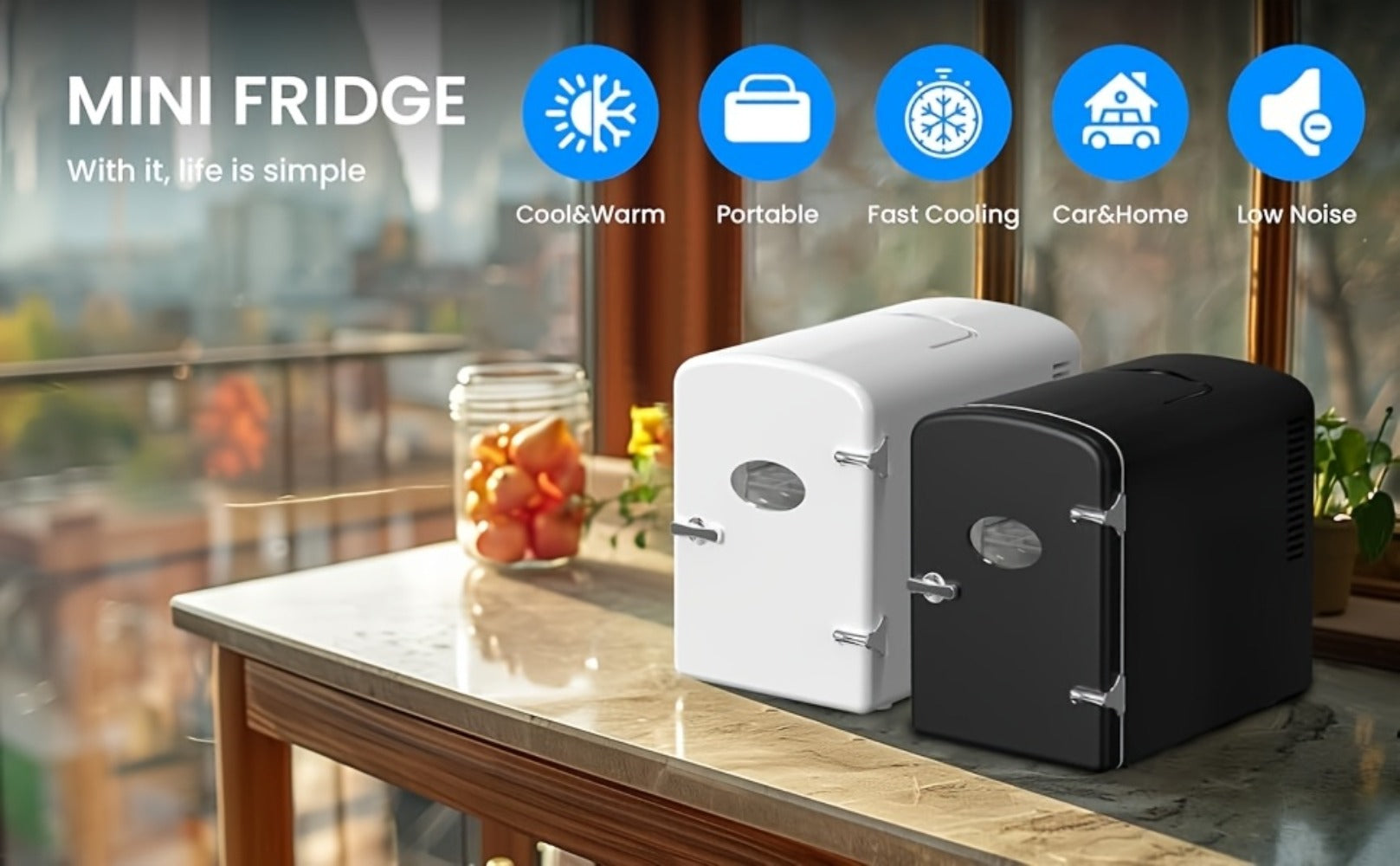 Mini Fridge Portable Cooler & Warmer 9-Can 1.59 Gal with Window ¨C Compact Skincare Refrigerator & Beverage Cooler with Cooling and Heating Function for Bedroom Office Car Travel Dorm Room