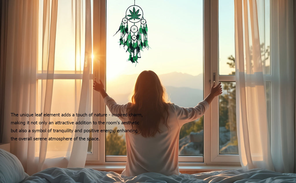 Bohemian Dream Catcher with Feathers & Leaf Embroidery ¨C Boho Wall Hanging Decor for Bedroom, Bedside, Cabin & Living Room ¨C Handcrafted Woven Dreamcatcher Gift for Women and Men
