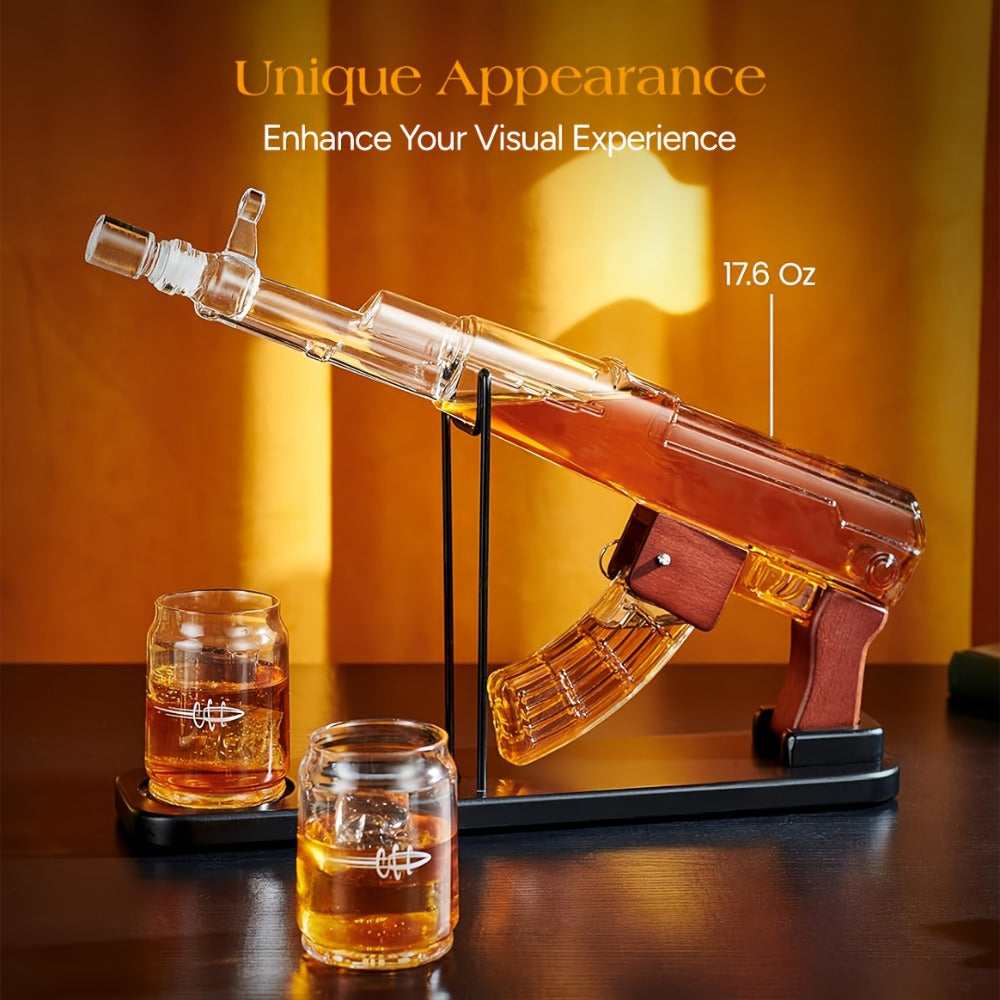 AK-47 Whiskey Gun Decanter Set with Detachable Magazine and Two 6.75oz Glasses, 17.6oz Liquor Dispenser Military Style Home Bar Decanter, Unique Birthday Anniversary Father's Day Gift for Men Dad