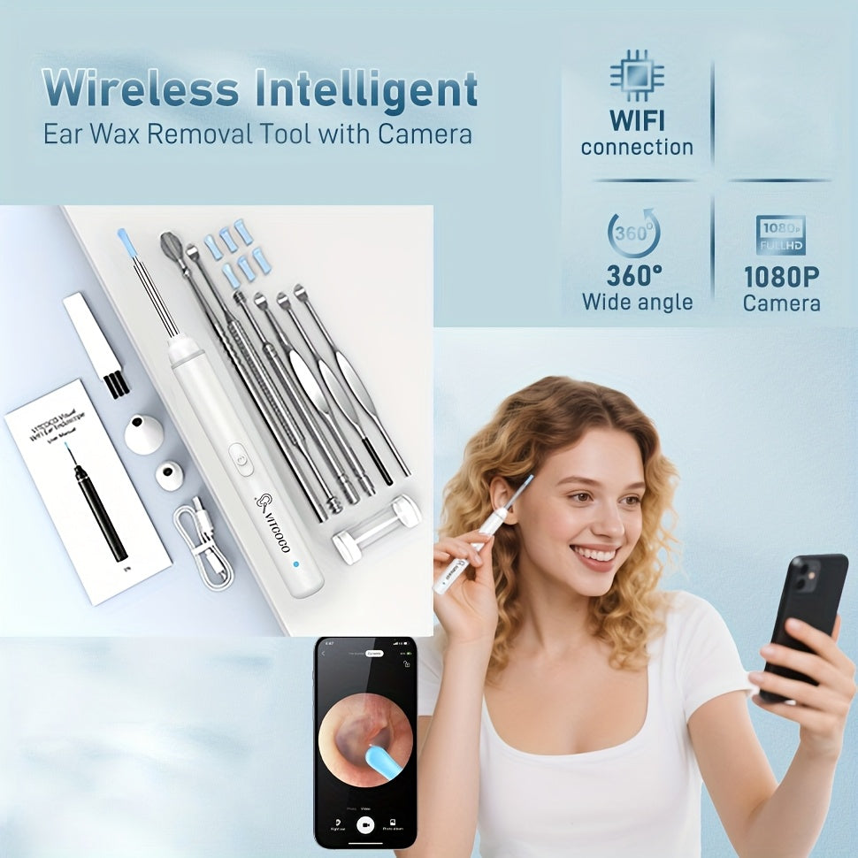 Wireless Ear Camera Ear Wax Removal Kit 1080P HD 6-LED ¨C App-Controlled Visual Ear Cleaner for Adults and Pets, Compatible with All Smartphones, Multiple Cleaning Heads, Portable Ear Scoop Tool