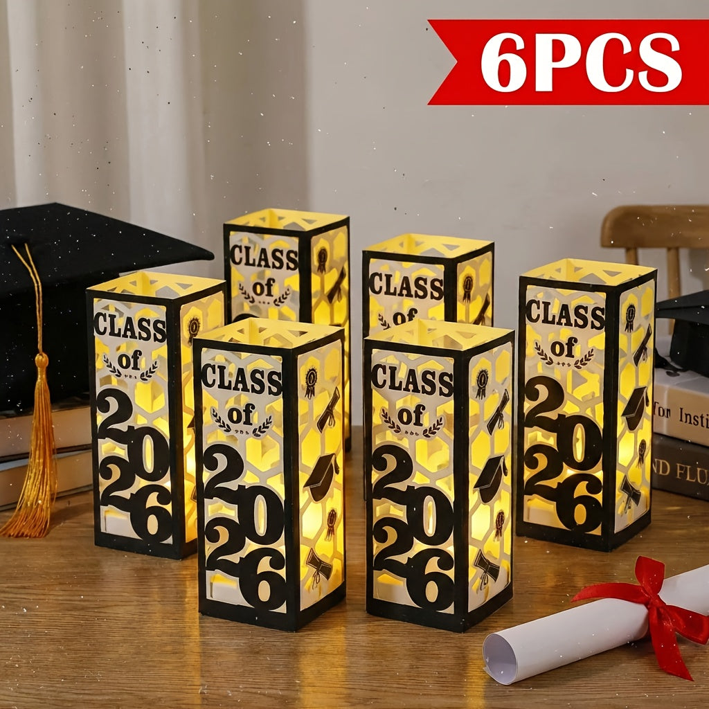 Graduation Centerpieces Decorations 6pcs Class of 2026 | Paper Lantern Boxes No Electricity Needed Congrats Grad Party Supplies for College High School Celebration Table Decor 6 Colors