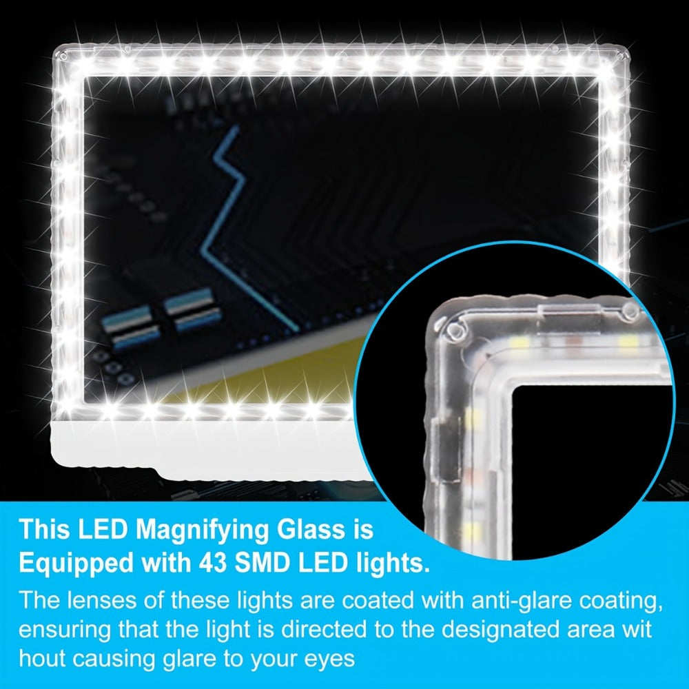 Hands-Free Magnifier with Light ¨C 43 LED Full Page Lighted Magnifier for Reading, Flexible Gooseneck Stand, Battery Powered Magnifying Glass for Seniors & Low Vision
