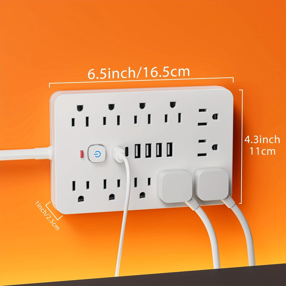 Surge Protector Power Strip 17-in-1 with 11 AC Outlets 4 USB-A 2 USB-C Ports Flat Plug Extension Cord Space-Saving Compact Design for Home Office Kitchen Desk Wall Charging Station