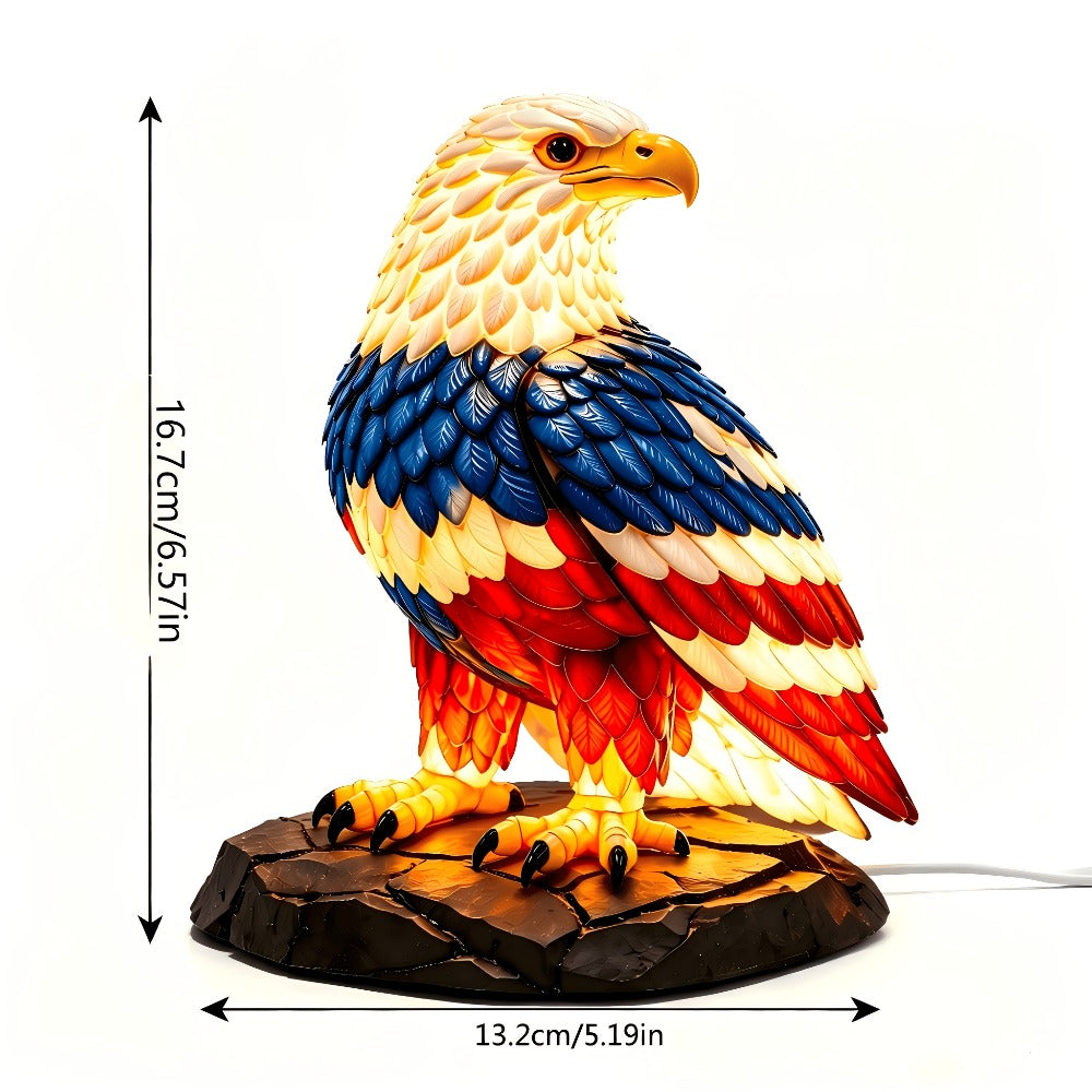 Boho Retro Stained Eagle Night Light ¨C 3D Resin Animal Table Lamp, Vintage Colorful Stained Glass Effect Desk Light for Bedroom Home Decor, Creative Birthday Christmas Gift for Eagle Lovers