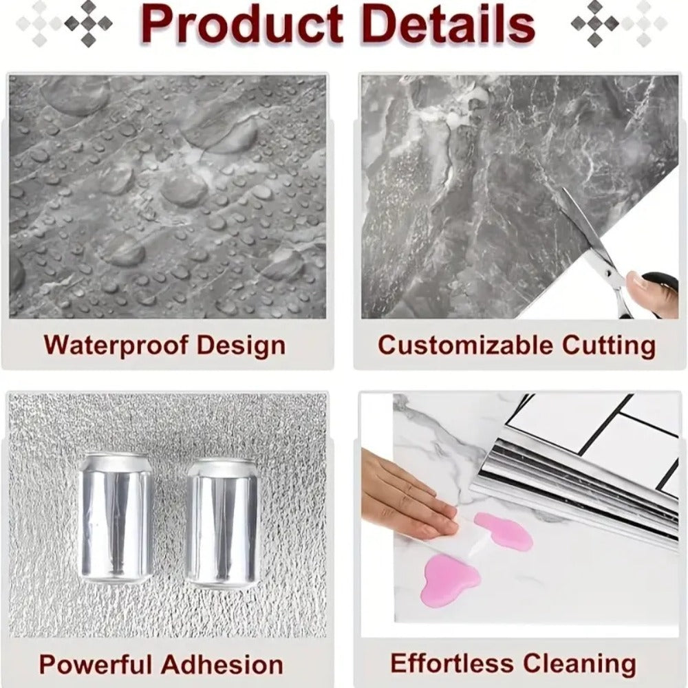 Peel and Stick Wall Tiles 50/100pcs Waterproof PVC Marble Self Adhesive Vinyl Tile Stickers for Bathroom Kitchen Living Room, TV Backdrop Shower Wall Panels Modern Home Decor Easy Installation