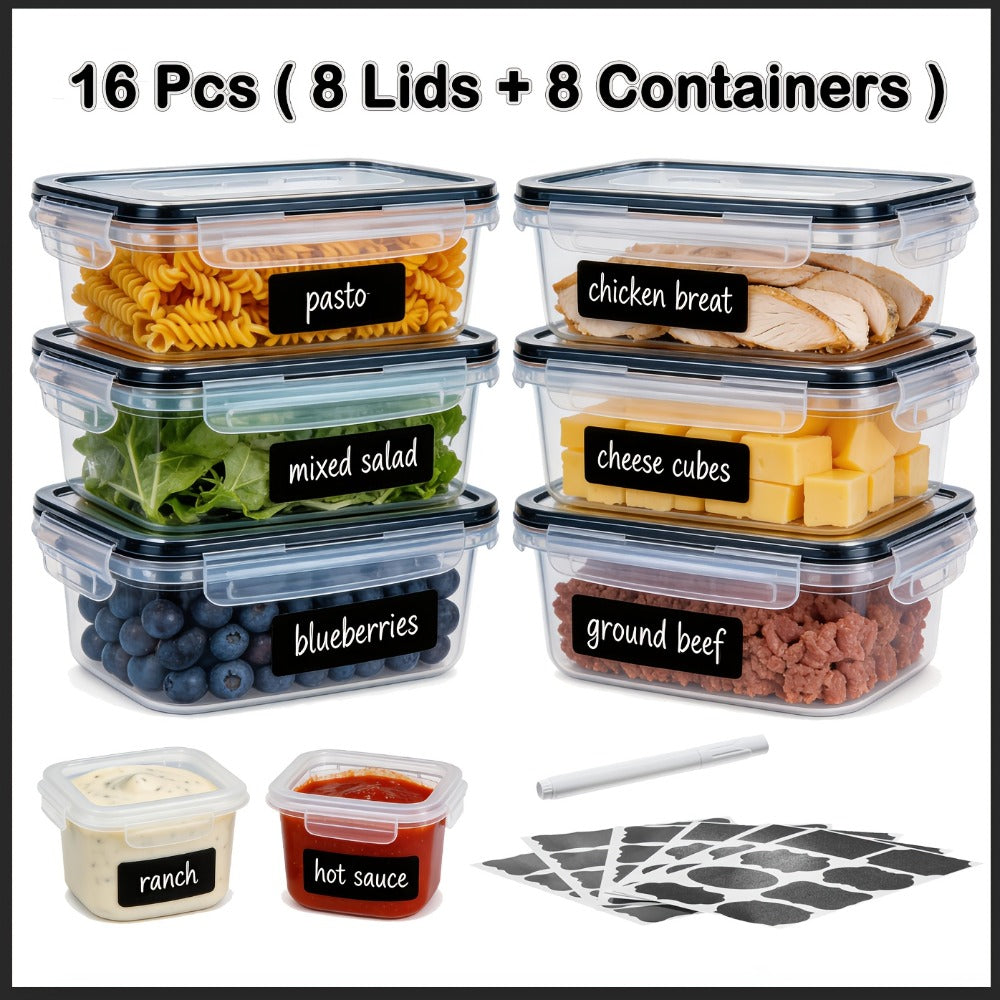 Airtight Food Storage Container Set 16/28/48 Pcs with Secure Lids, Sealed Plastic Containers for Pantry Organization, Kitchen, Travel & Outdoor Picnics ¨C Includes Labels & Markers