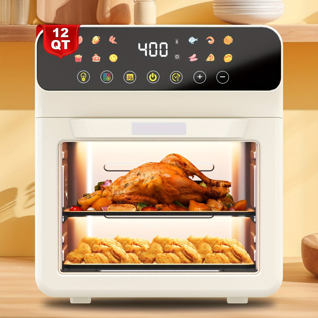 Air Fryer Oven 12-in-1 Large 12-Quart Smart Countertop Oven with 12 One-Touch Preset Functions, Smart Cook Program, Viewing Window, Interior Light, Adjustable Time & Temp, Oil-Free Family Cooker