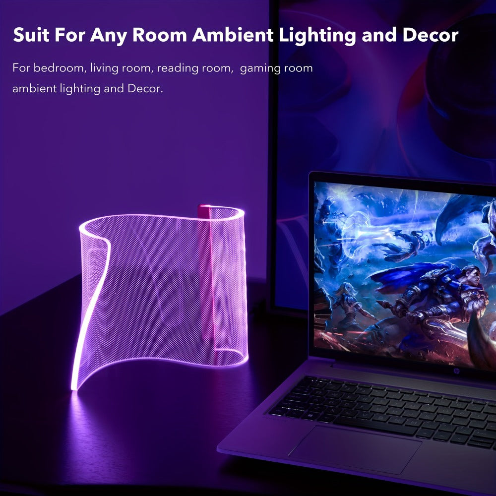 RGB LED Table Lamp Smart APP Remote Control - Dimmable Geometric Metal Desk Lamp USB Powered Futuristic Ambient Mood Light for Gaming Room Bedroom Office Decor | Multicolor | Concert Dance Gift
