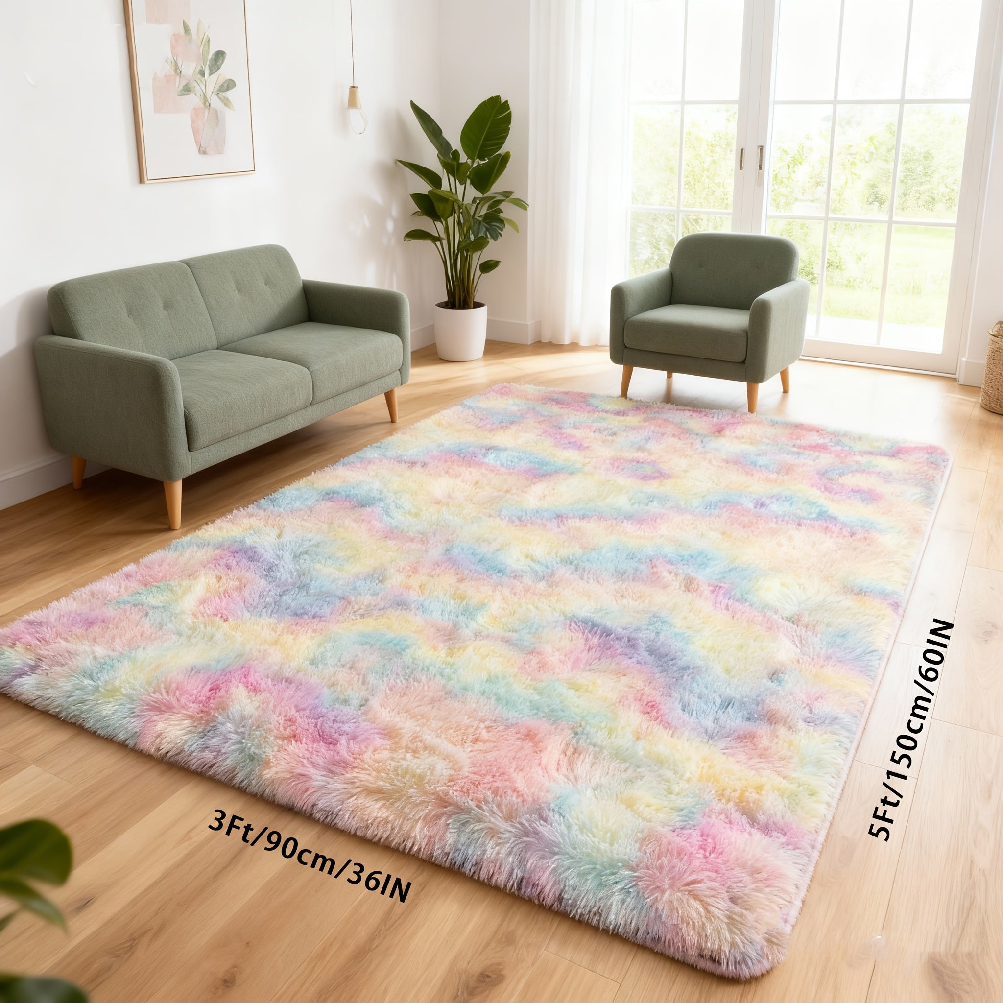 Rainbow Tie Dye Shag Area Rug ¨C Soft Fluffy Non-Slip Machine Washable Carpet for Living Room Bedroom Home Office