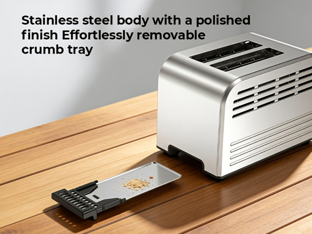 Toaster 2-Slice Stainless Steel Smart Touchscreen ¨C 5 Bread Types, 6 Browning Levels, Wide Slots, Temperature Control, Removable Crumb Tray, Compact Kitchen Toaster