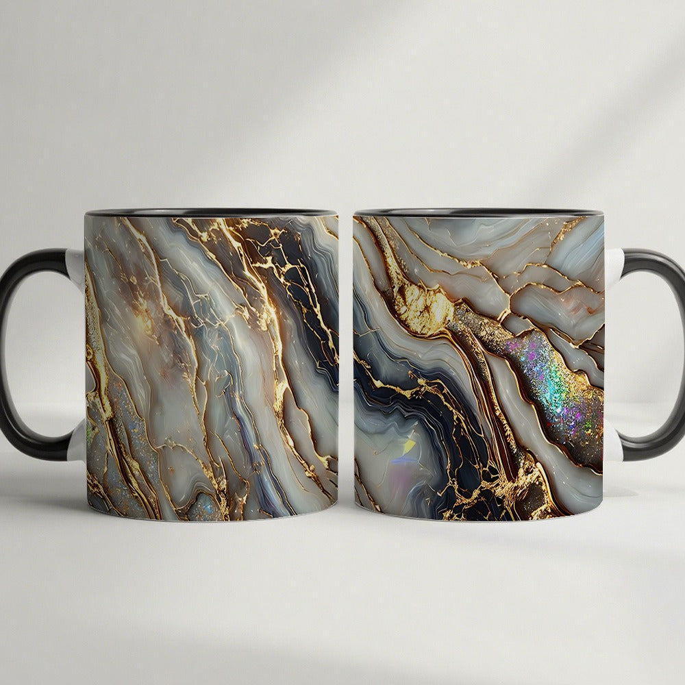 Agate Golden Vein Coffee Mug 11 Oz ¨C Luxury Marble Pattern Ceramic Cup for Home & Office ¨C Elegant Gift for Birthday, Mother's Day & Christmas ¨C Black, White & Pink
