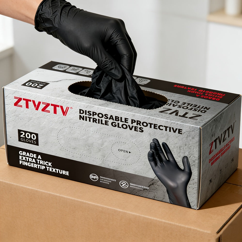 Black Nitrile Disposable Gloves 200 Pack S/M/L/XL, Latex-Free Chemical Resistant Industrial Grade Gloves for Cleaning Tattooing Painting Car Washing Dishwashing