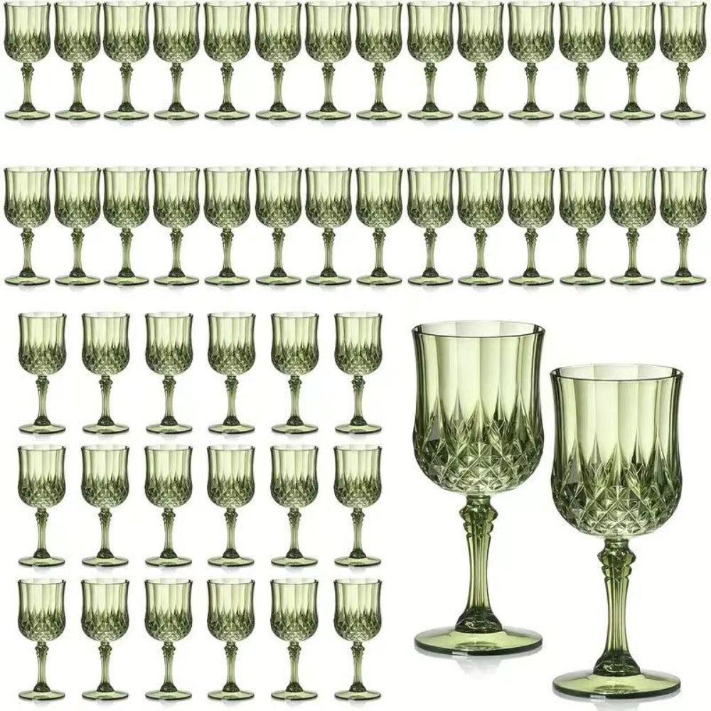 48pcs Shatterproof Plastic Wine & Champagne Glasses Set - 7oz Unbreakable Vintage Goblets Crystal Finish Reusable Cups for Parties Weddings Outdoor Events