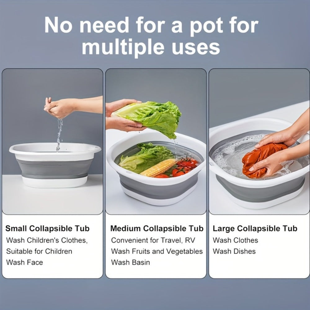 Collapsible Basin Set 3pcs ¨C Foldable Wash Basin, Portable Dish Tub & Laundry Basket for Kitchen, Camping, Hiking & Home Storage (Large, Medium, Small)
