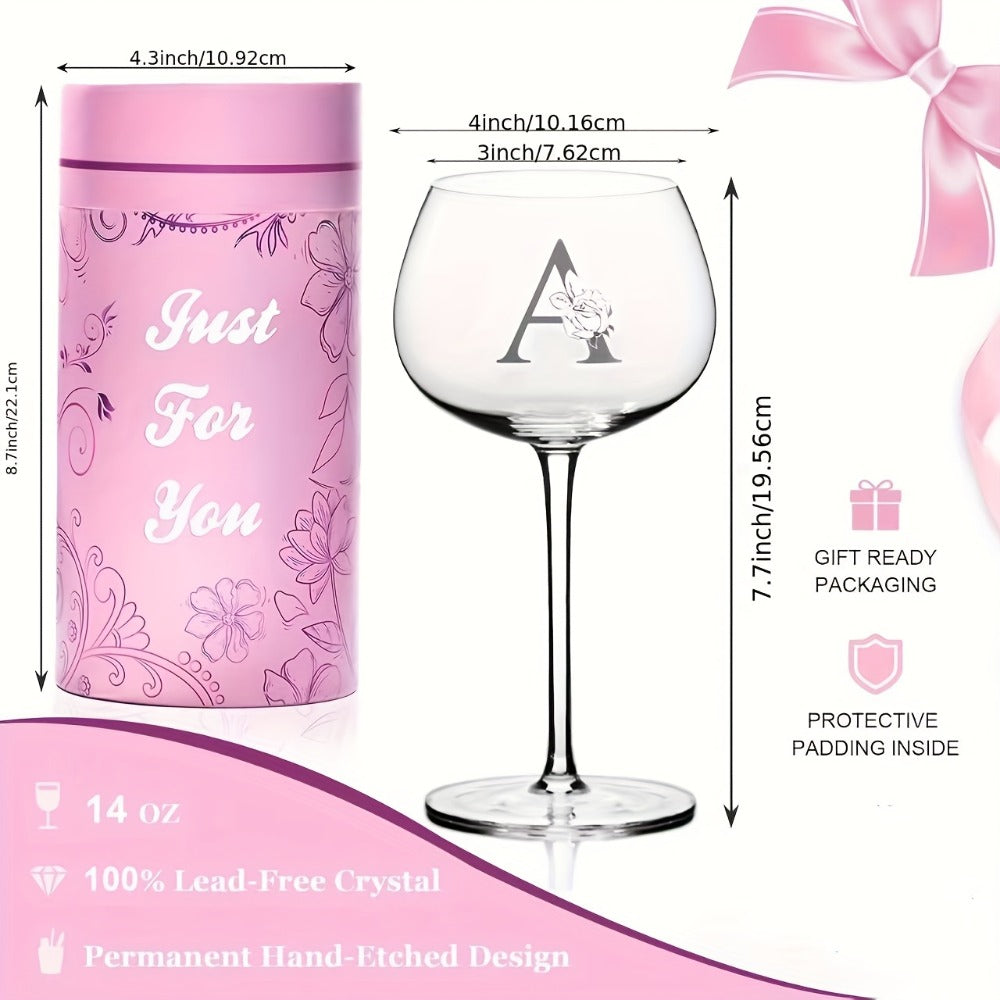 Personalized Wine Glass Gift for Women ¨C A-Z Initial Letter Monogrammed Wine Glass with Gift Box & Greeting Card ¨C Unique Birthday, Christmas & Mother's Day Gift for Mom, Best Friend & Sister