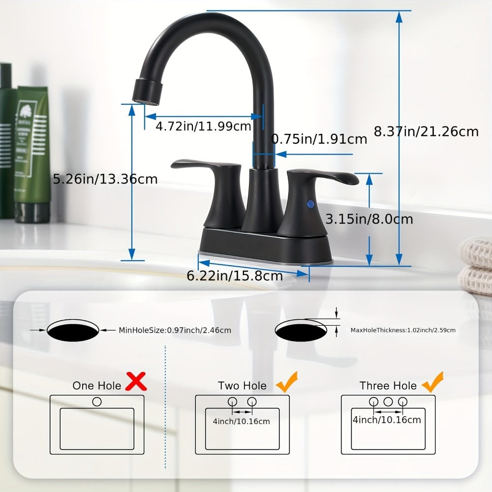 Centerset Bathroom Faucet 2 Handle 4 Inch - Lead-Free Dual Handle Vanity Sink Faucet with Pop-Up Drain & Supply Lines, Brushed Nickel, Matte Black, Oil Rubbed Bronze, Brushed Gold, 2-3 Hole RV Compatible
