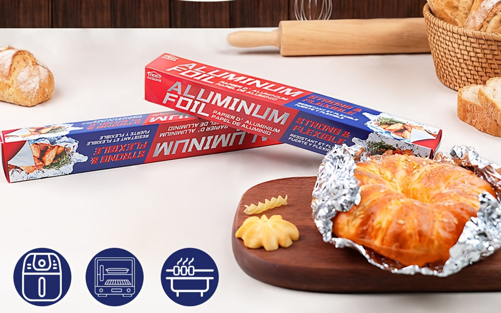 Heavy Duty Aluminum Foil Roll 12 Inch Wide 30 Sq Ft for Restaurant Food Packaging Grilling Cooking