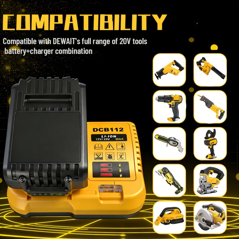 Battery Charger for DeWalt 12V 20V Max Rapid Charger Compatible with DCB120 DCB126 DCB200 DCB201 DCB208 DCB606 DCB609 DCB612 18V 20V Power Tool Battery Charger