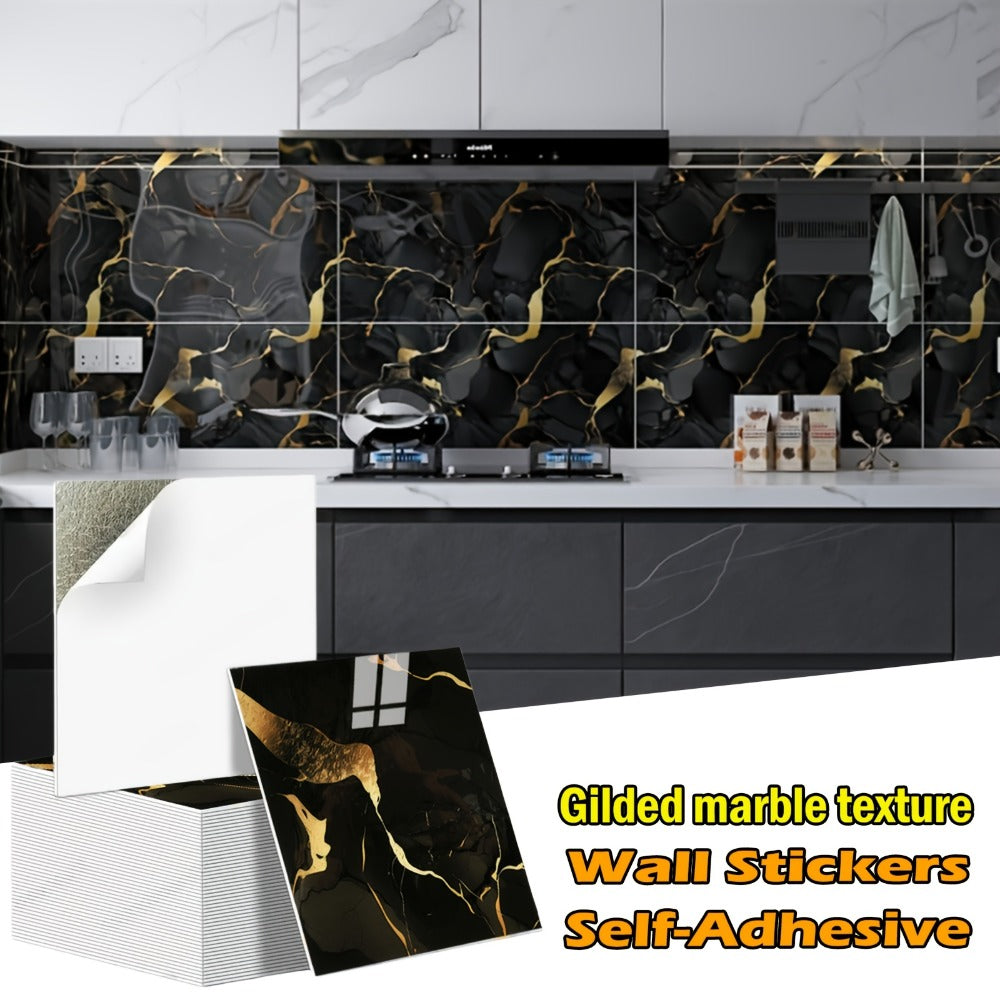 Peel and Stick Wall Tiles 50/100pcs - Waterproof PVC Marble Self-Adhesive Vinyl Panels for Bathroom Shower Kitchen Living Room TV Backdrop, Modern Wall Decor Easy Installation No Grout Required