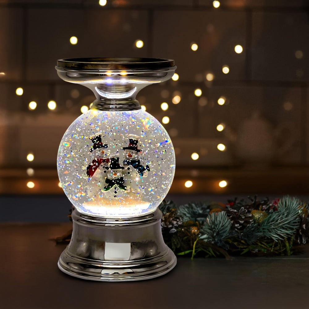 Snowman Water Globe Candle Holder Pedestal Compatible with Bath & Body Works 3-Wick Candles - Winter Christmas Centerpiece Table Decor