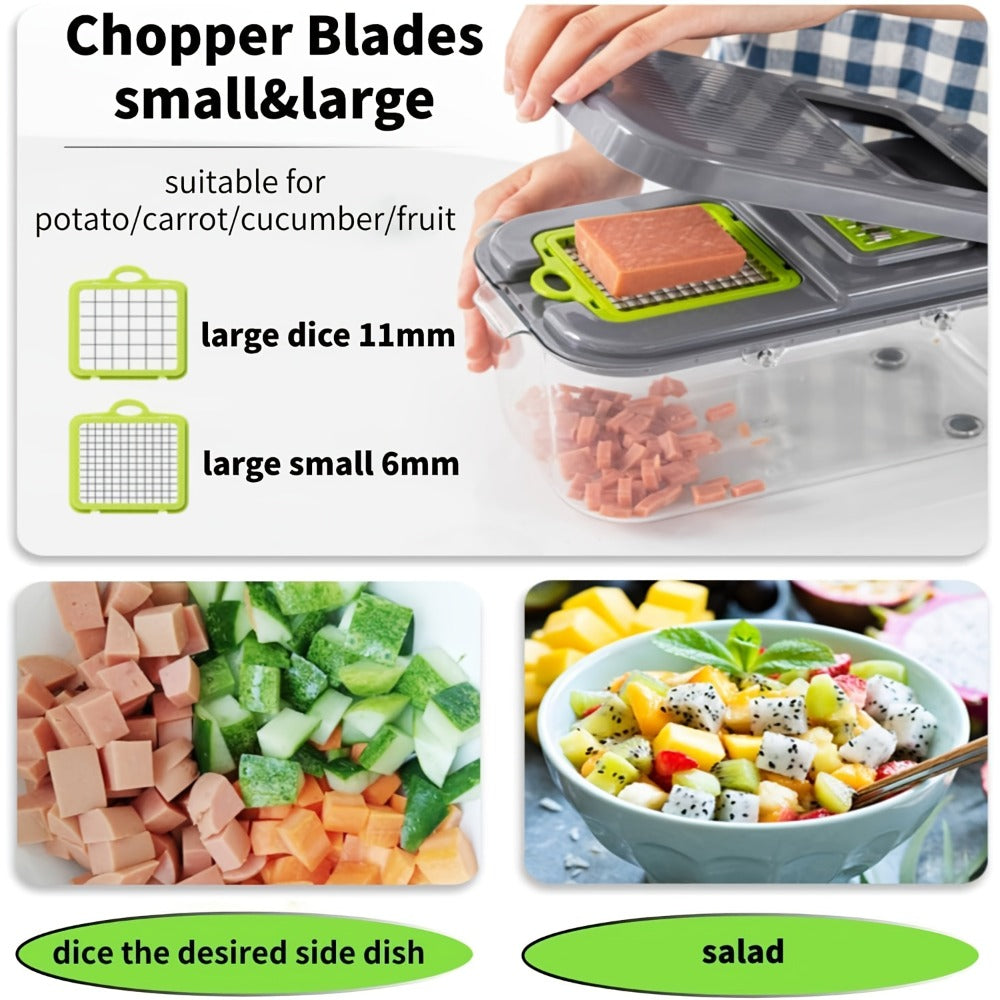22-in-1 Vegetable Chopper with Container ¨C 13 Blades Food Chopper & Dicer for Onion, Tomato & Veggies with Lemon Squeezer, Safety Lock & Clear Lid