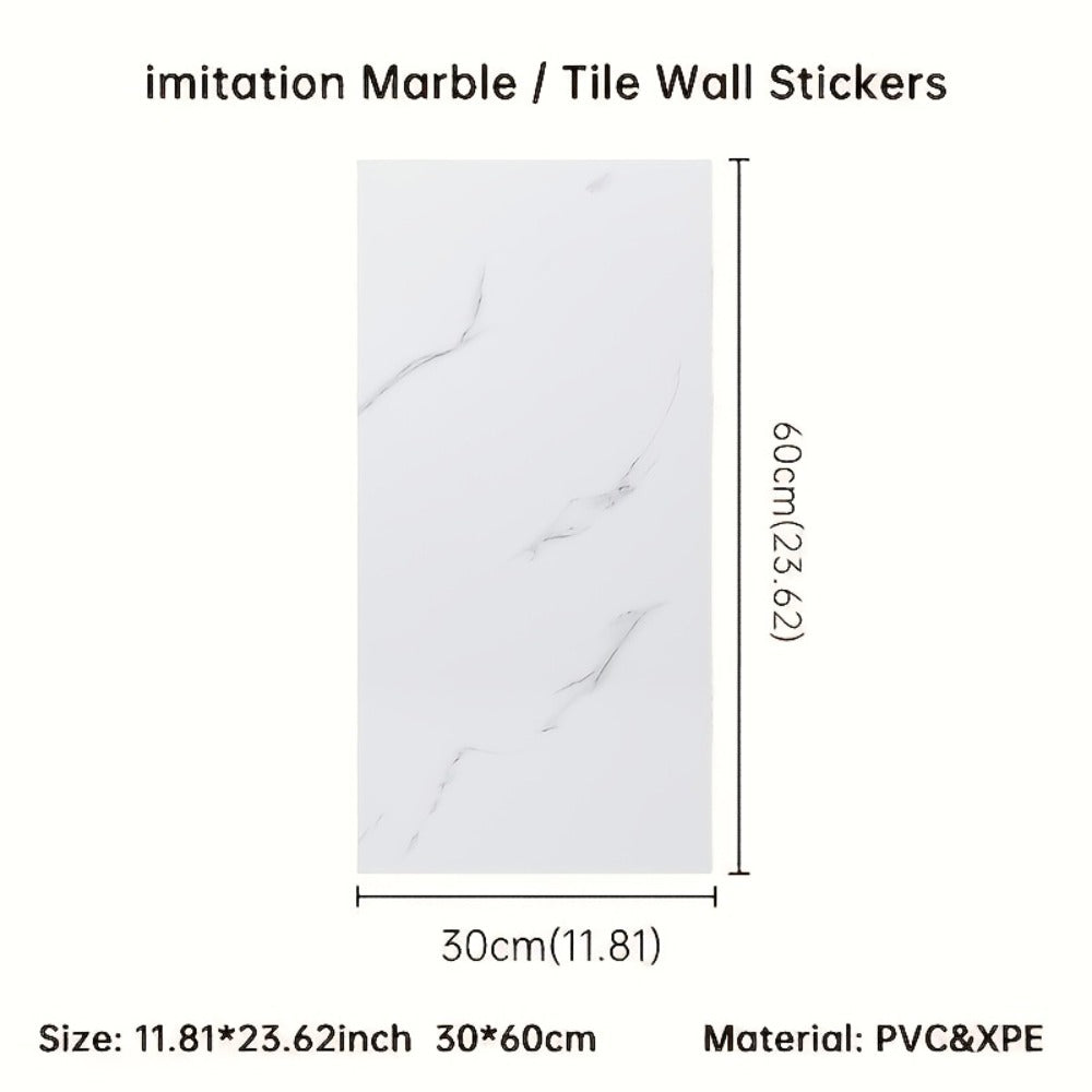 Marble Peel and Stick Wall Panels Self-Adhesive 3D Decorative Tiles - Glossy Marble Sheets for Bathroom Kitchen Living Room - Removable Vinyl Planks White Grey Black Imitation Stone DIY Home Decor