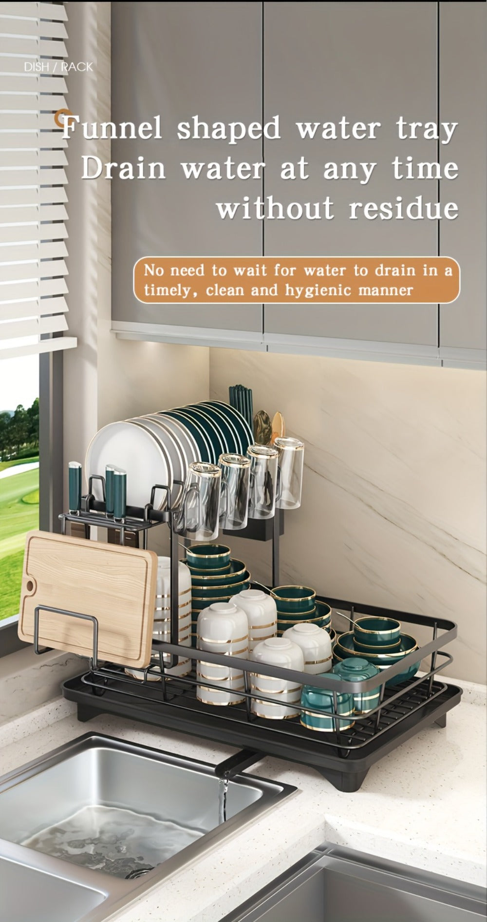 2-Tier Metal Dish Drying Rack with Cutlery Holder Cup Holder & Rust-Proof Drip Tray ¨C Space Saving Countertop Kitchen Organizer