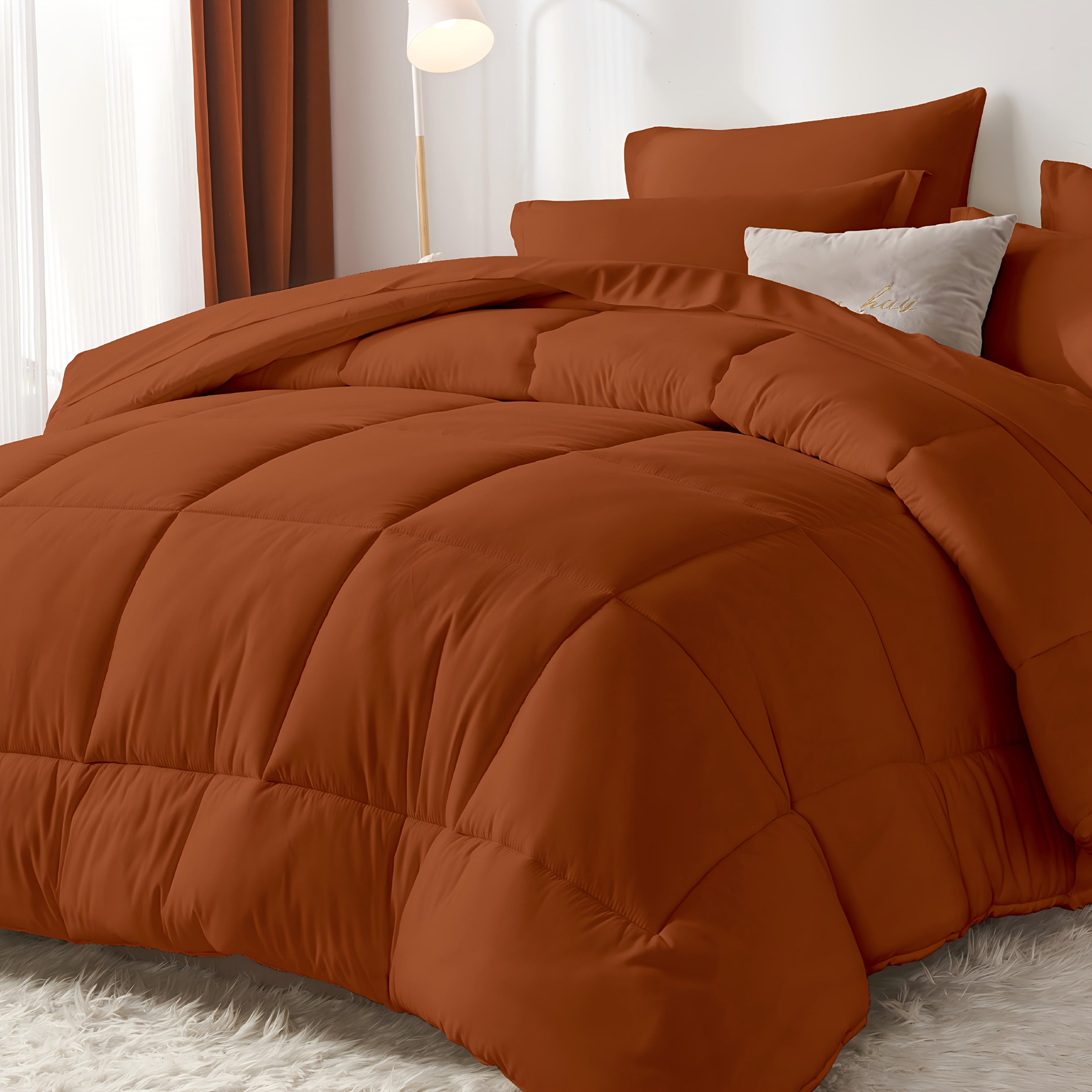 Comforter Set Soft Breathable Microfiber Bed in a Bag with Fitted Sheet Flat Sheet Pillowcases & Shams ¨C All Season Fluffy Checkered Bedding Set Twin Full Queen King