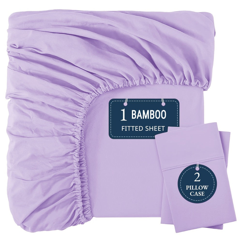 Bamboo Fitted Sheet Set 3-Piece ¨C Cooling Breathable Soft Deep Pocket Bed Sheets, Twin Full Queen King, 12 Colors ¨C Fits Mattress Up to 15¡±