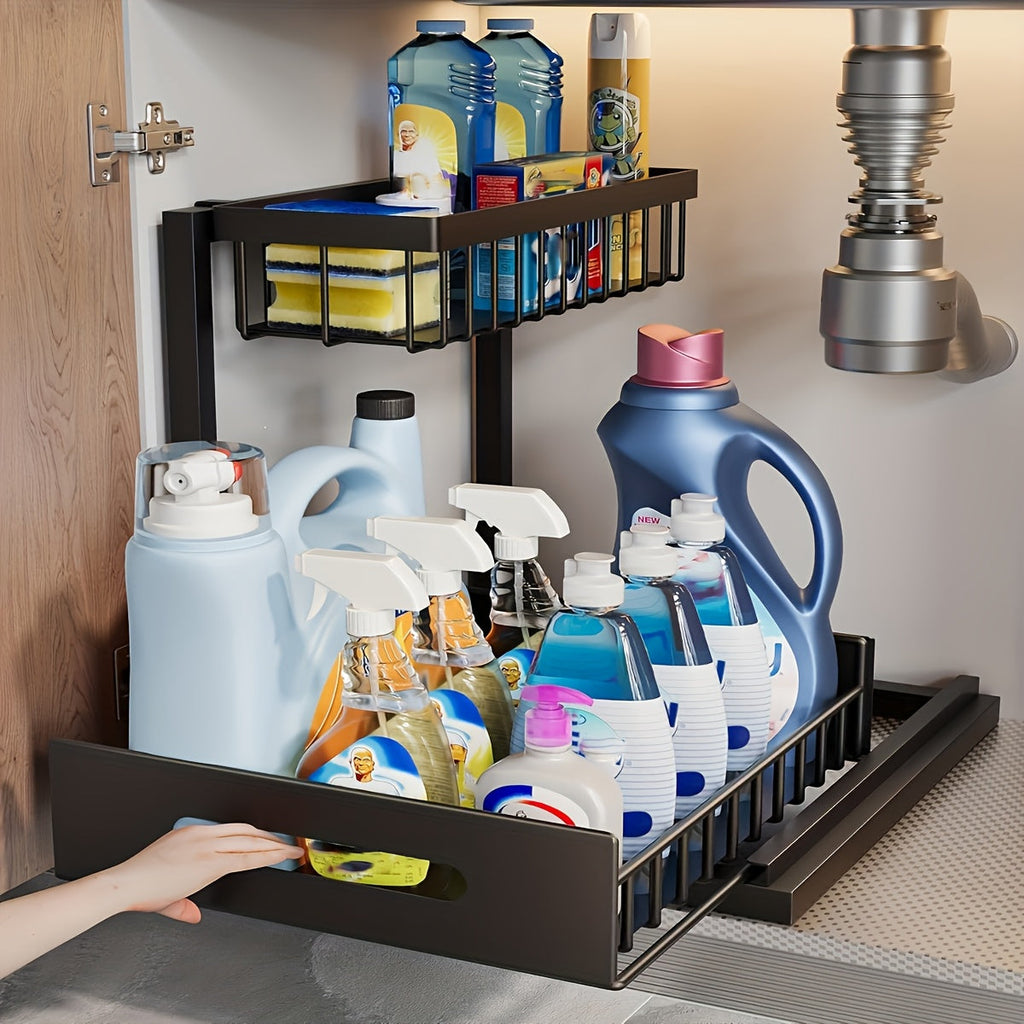Under Sink Organizer with Sliding Pull-Out Shelf ¨C 2-Tier Metal Cabinet Storage Rack for Kitchen, Bathroom, Pantry & Closet Organization, 1-Pack or 2-Pack