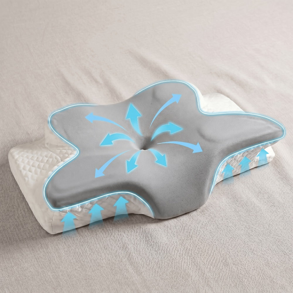 Cervical Neck Pillow for Sleeping - Butterfly Contour Memory Foam Ergonomic Support for Back & Side Sleepers, Slow Rebound Pressure Relief, Cervical Spine Alignment, Machine-Washable Cover, Multi-Color