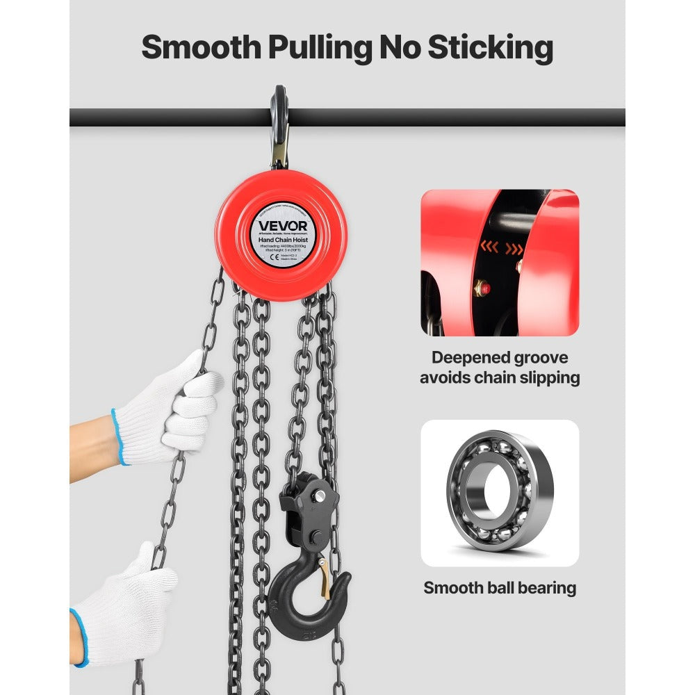 Hand Chain Hoist 2200 lb / 4400 lb Manual Chain Block with G70 Chain ¨C 8 ft / 10 ft / 20 ft Lift Height, 360¡ã Rotating Hooks, Security Brake, for Garage, Construction & Warehouse Lifting