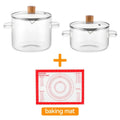 Glass Saucepan Set 2-Pack Stovetop Safe Borosilicate Ribbed Pots with Lids ¨C 78oz & 54oz Heat Resistant Cookware for Soup, Ramen, Milk | Transparent Glass Pot Kitchen Cooking Set with Baking Mat