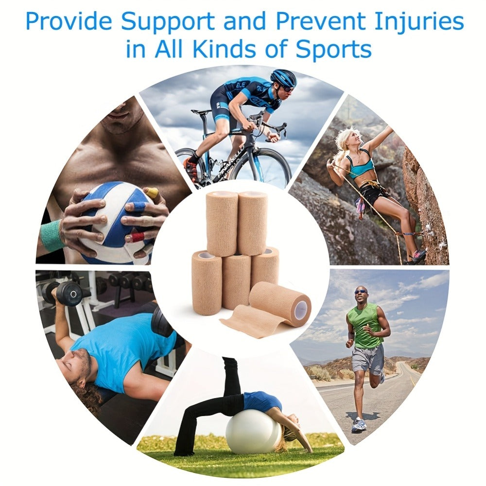 Self Adhesive Bandage Wrap 4 Inch x 5 Yards Cohesive, 6 Rolls Non-Woven Self-Sticking Athletic Tape for Ankle Knee Wrist Sprains, Breathable Elastic First Aid Medical Wrap Elbow Support