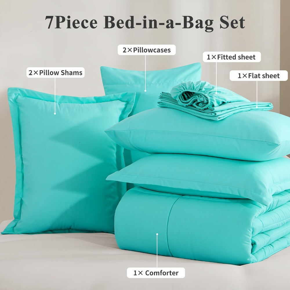 7 Piece Comforter Set Luxury Soft Fluffy Bedding All Season Bed in a Bag with Comforter Fitted Sheet Flat Sheet Pillowcases Hypoallergenic Breathable Easy Care Queen King Twin XL Full