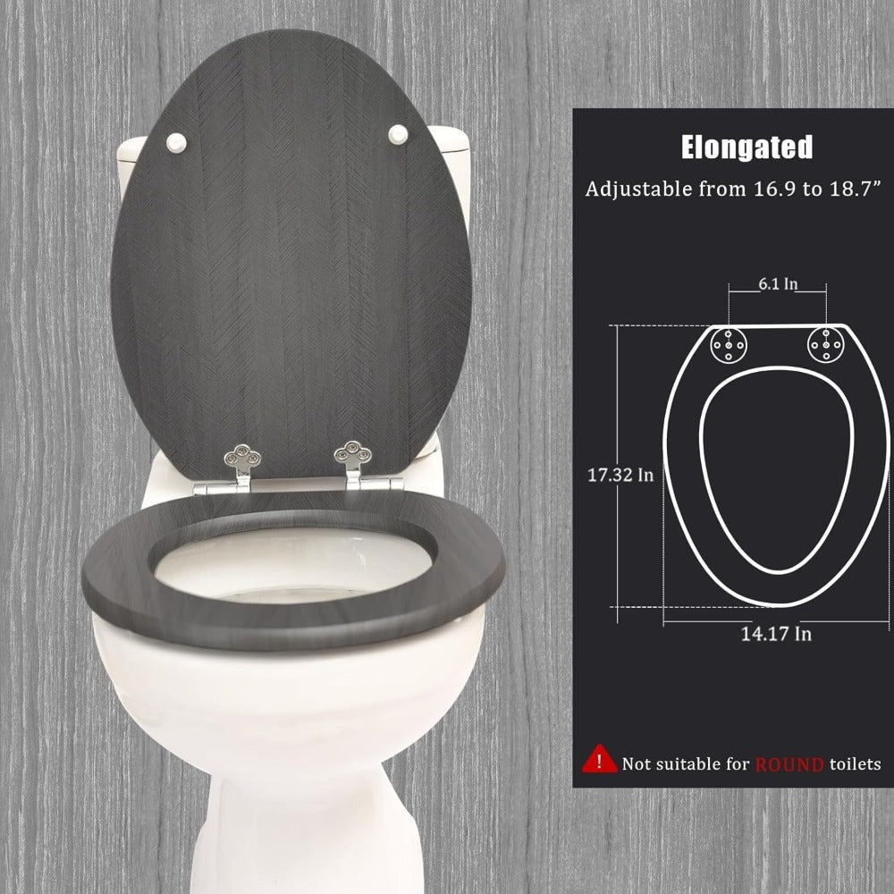 Slow Close Toilet Seat Round 19 Inch, Dark Grey Soft-Close Toilet Lid with Alloy Hinges, Easy Clean Quick-Release, Durable Heavy-Duty Bathroom Toilet Seat Replacement for Standard Round Toilets