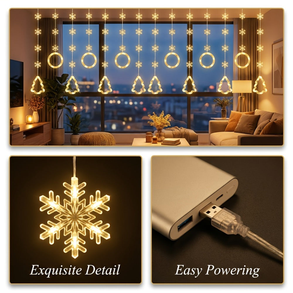 Mini LED String Lights Christmas Snowflake & Star Tree Shapes, 10-Pack USB Powered Fairy Lights 118 Inch, Indoor Holiday Decoration for Bedroom Window Curtain Wall Door Living Room Party Decor