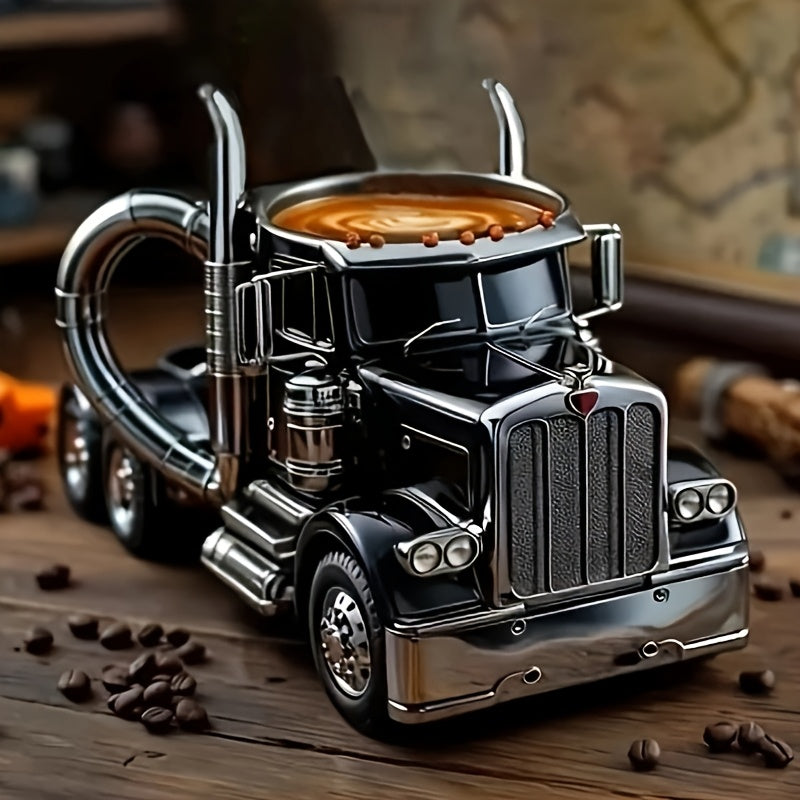 Semi Truck Coffee Mug Handmade Semi-Truck Shaped Cup ¨C Creative Novelty Coffee Tea Mug, Unique Trucker Gift for Men, Truck Drivers & Coffee Lovers ¨C Blue & Black