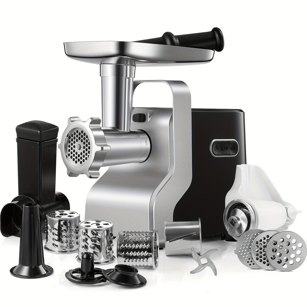 Electric Meat Grinder 5-in-1 with Sausage Stuffer Vegetable Slicer Tomato Juicer Kubbe Kit 3 Grinding Plates 3 Speed Settings 4.5 lbs per Min