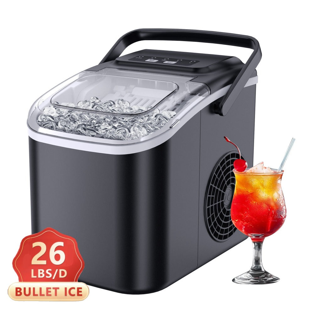 Self-Cleaning Ice Maker Countertop 8 Cubes in 6 Minutes, 2 Ice Sizes S/L, 26-29 Lbs Per Day, Smart ICE FULL & ADD WATER Indicators, Portable Handle, 6 Colors for Home Kitchen Camping RV