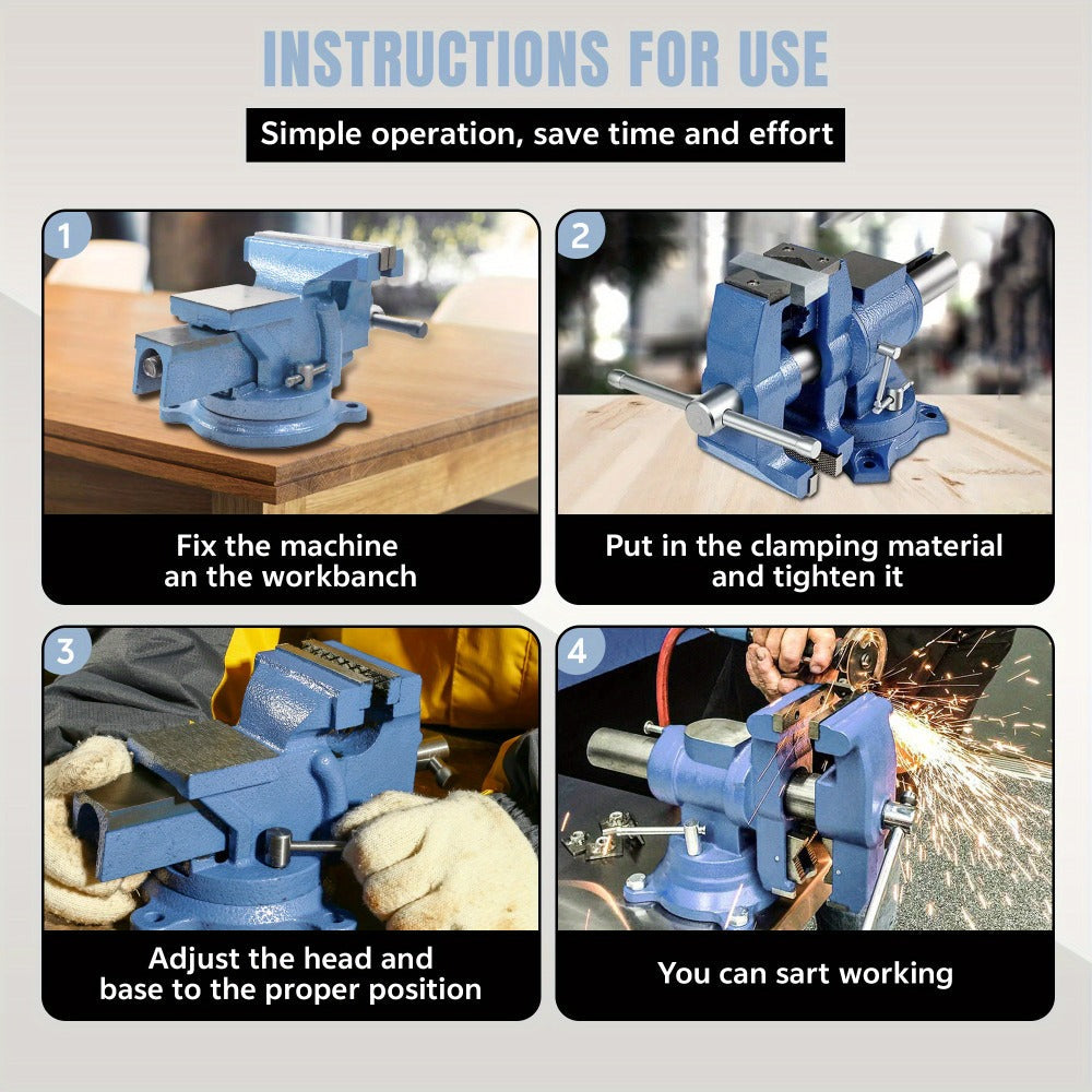 Bench Vise 5-Inch 360-Degree Swivel Base ¨C Heavy-Duty Cast Iron Tabletop Vise with Pipe Jaws & Anvil, Locking Mechanics Clamp for Woodworking, Metalworking, Soldering & DIY