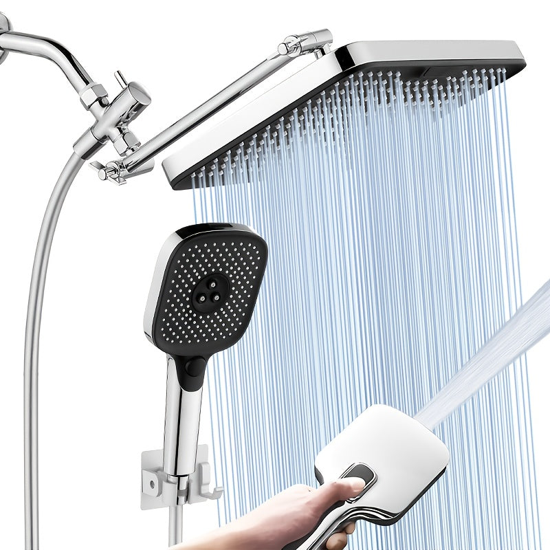 High Pressure Rainfall Shower Head Combo with Handheld Spray ¨C 9 Spray Settings, 180¡ã Adjustable Bracket, Stainless Steel Hose, Anti-Clog Nozzles, Modern Bathroom Shower System