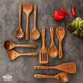 Wooden Spoons for Cooking 10 Pcs ¨C Teak Wood Kitchen Utensils Set, Non-Stick Safe Spatulas & Spoon Cooking Tools
