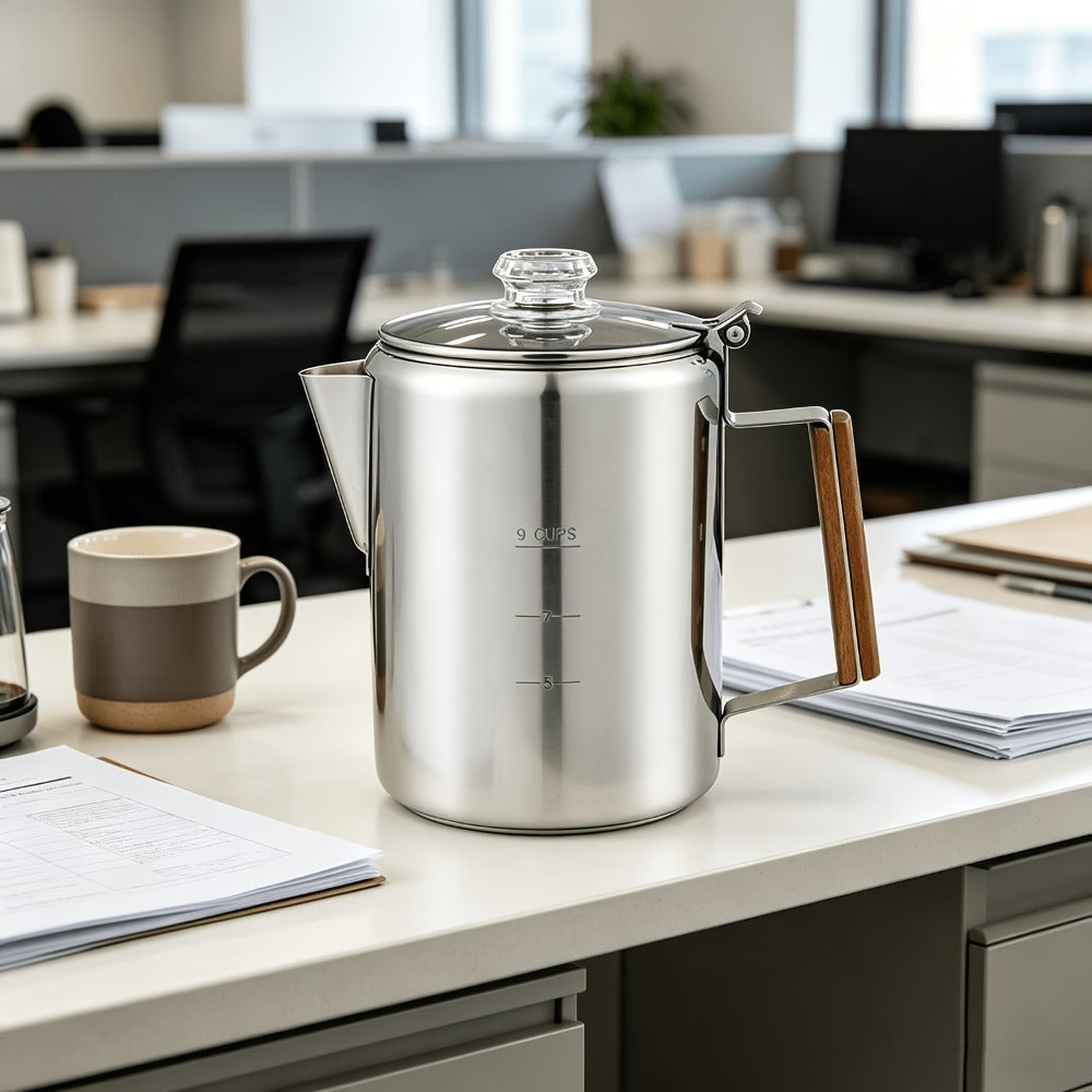 304 Stainless Steel Stovetop Moka Pot Coffee Maker 9 Cup - No Electricity Needed, Works on Gas Stove, Campfire & Grill