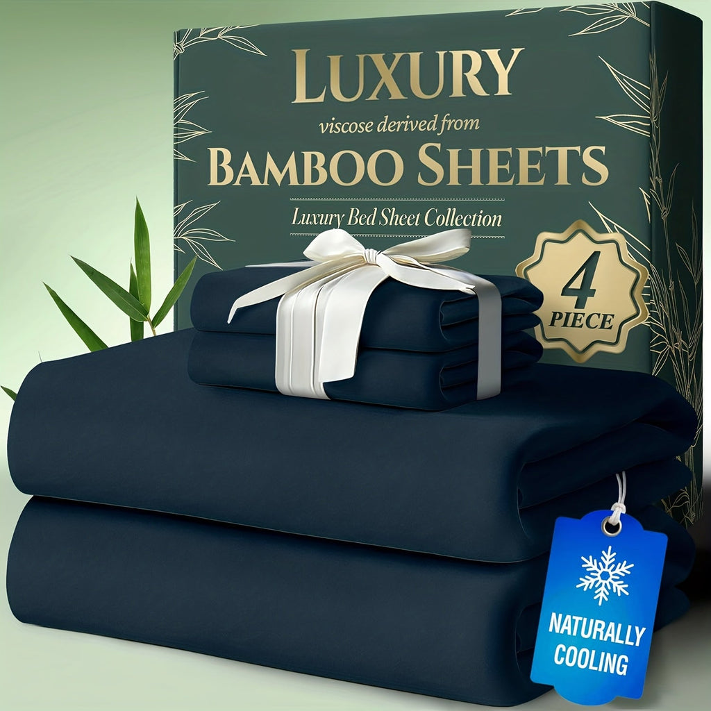 Bamboo Bed Sheet Set Twin Full Queen King - Cooling Soft Deep Pocket Fitted Sheets for Hot Sleepers, Moisture-Wicking Breathable Bedding Set Multiple Colors