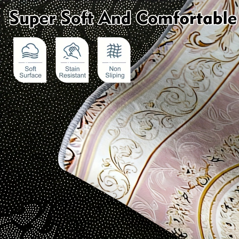 Luxury Velvet Area Rug 852 GSM Machine Washable Low-Pile Floral Checkered Non-Slip Polyester Carpet for Bedroom Living Room Dining Room Office Vintage Elegant Home Decor