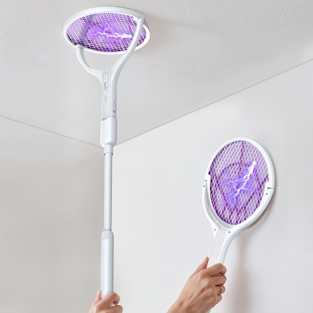 Electric Fly Swatter Racket 4000V ¨C Rechargeable Mosquito Killer Zapper with Auto One-Touch Kill, Detachable Head, USB Type-C Charging, Cordless Bug Zapper for Indoor & Outdoor Use, Pet-Safe Pest Control