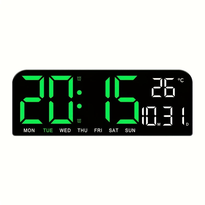 LED Alarm Clock Large Screen - Digital Clock with Temperature Humidity Week Display, Bedroom Living Room Office Desk Clock